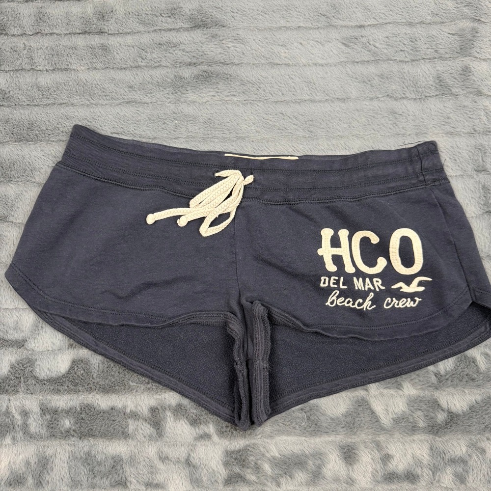 Hollister Navy Blue Del Mar Beach Crew Fleece Lounge Shorts Women Large 15291